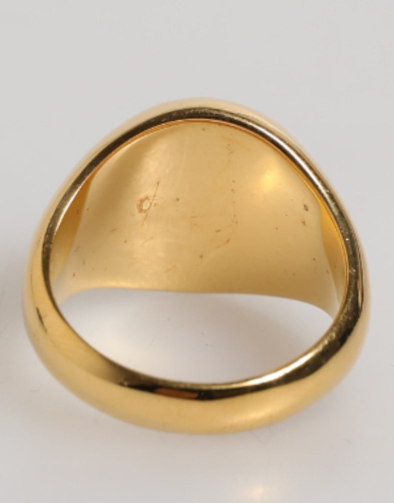 Dolce & Gabbana Gold Tone Real Brass Round Red DG Logo Men Ring - Beyzy Store - Dolce & Gabbana