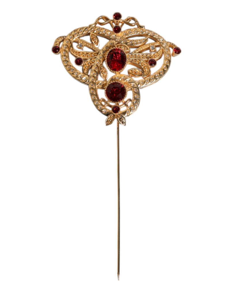 Dolce & Gabbana Gold Tone Red Crystal Embellish 925 Sterling Silver Pin - Beyzy Store - Dolce & Gabbana