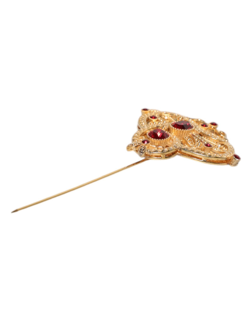 Dolce & Gabbana Gold Tone Red Crystal Embellish 925 Sterling Silver Pin - Beyzy Store - Dolce & Gabbana