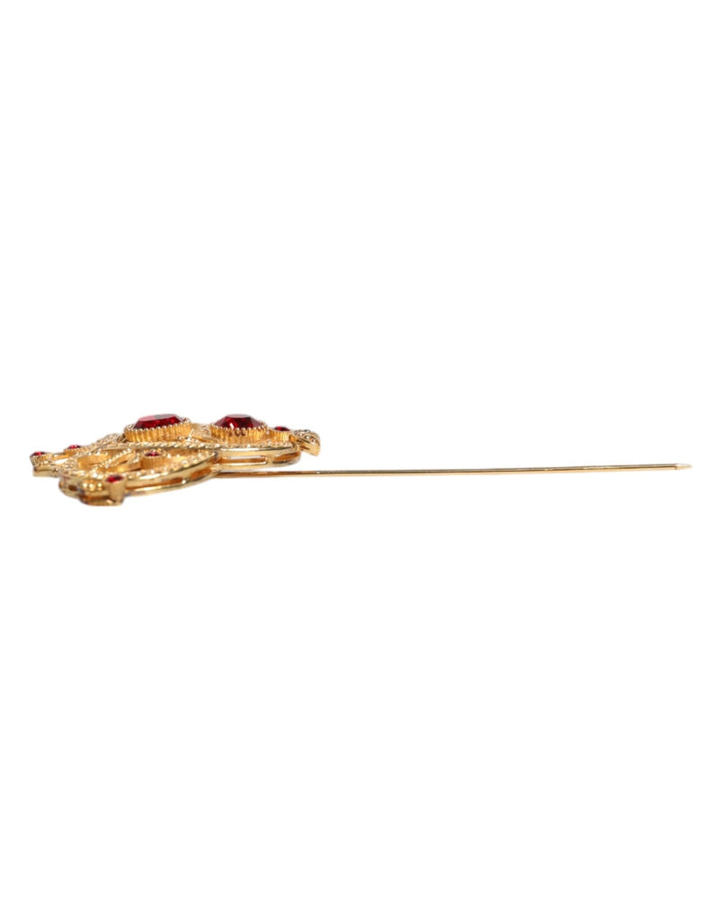 Dolce & Gabbana Gold Tone Red Crystal Embellish 925 Sterling Silver Pin - Beyzy Store - Dolce & Gabbana