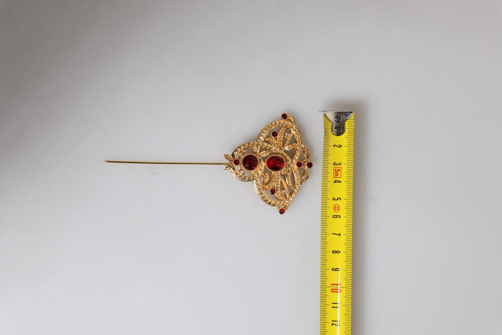 Dolce & Gabbana Gold Tone Red Crystal Embellish 925 Sterling Silver Pin - Beyzy Store - Dolce & Gabbana