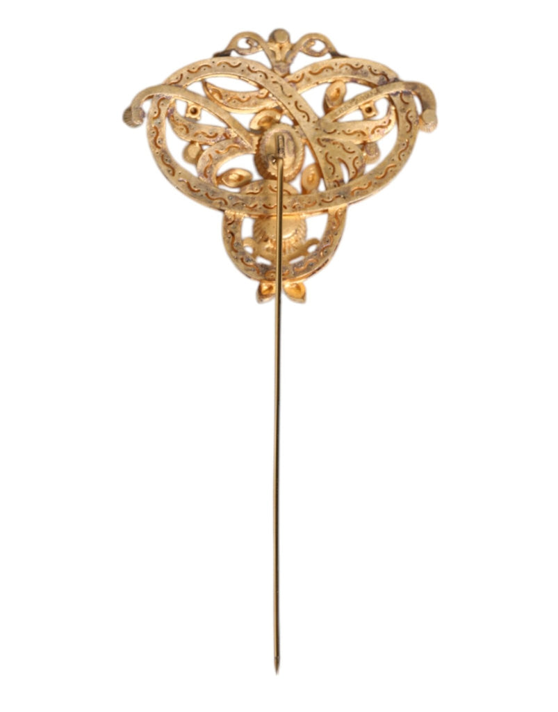 Dolce & Gabbana Gold Tone Red Crystal Embellish 925 Sterling Silver Pin - Beyzy Store - Dolce & Gabbana