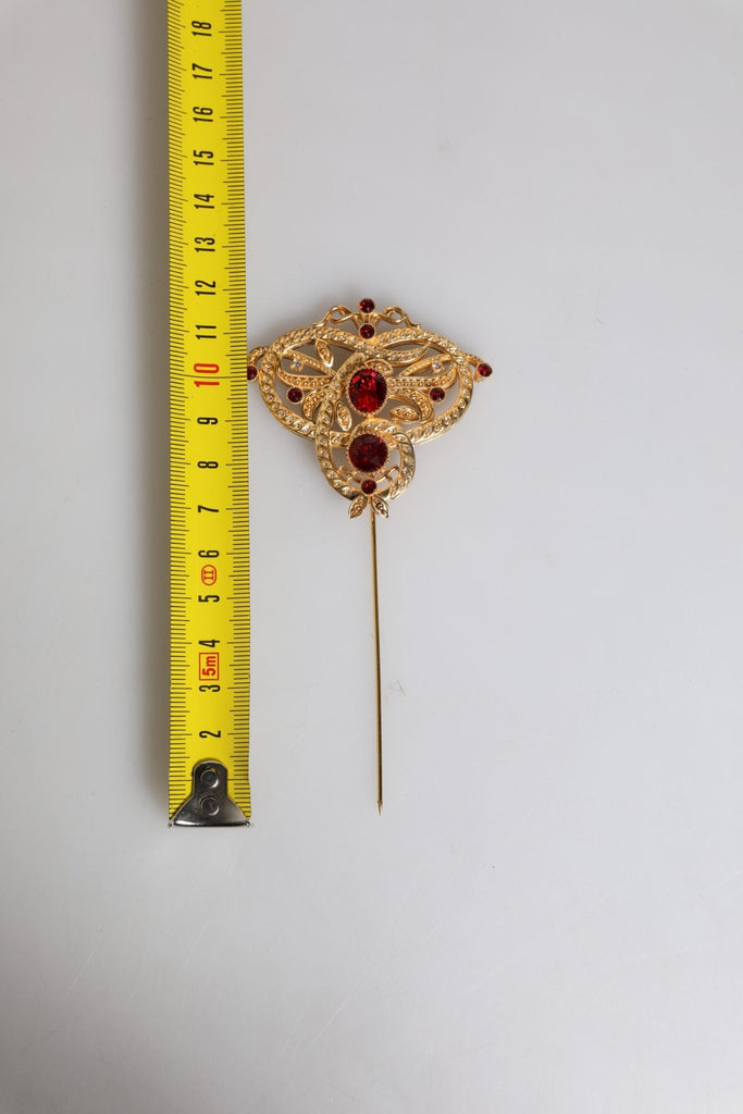 Dolce & Gabbana Gold Tone Red Crystal Embellish 925 Sterling Silver Pin - Beyzy Store - Dolce & Gabbana