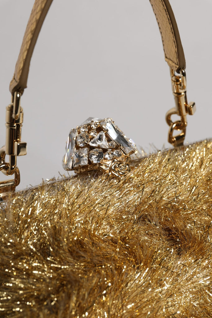 Dolce & Gabbana Gold Vanda Chain Strap Tinsel Crystal Evening Clutch Bag - Beyzy Store - Dolce & Gabbana