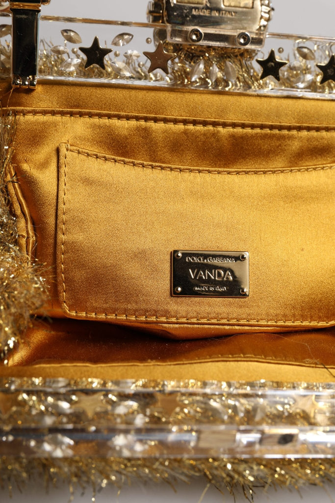 Dolce & Gabbana Gold Vanda Chain Strap Tinsel Crystal Evening Clutch Bag - Beyzy Store - Dolce & Gabbana