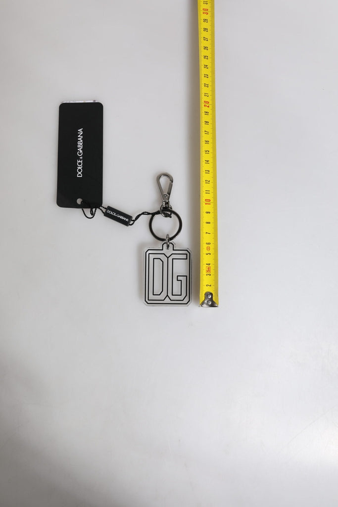 Dolce & Gabbana Gray Black DG Rubber Logo Silver Men's Keychain Keyring - Beyzy Store - Dolce & Gabbana