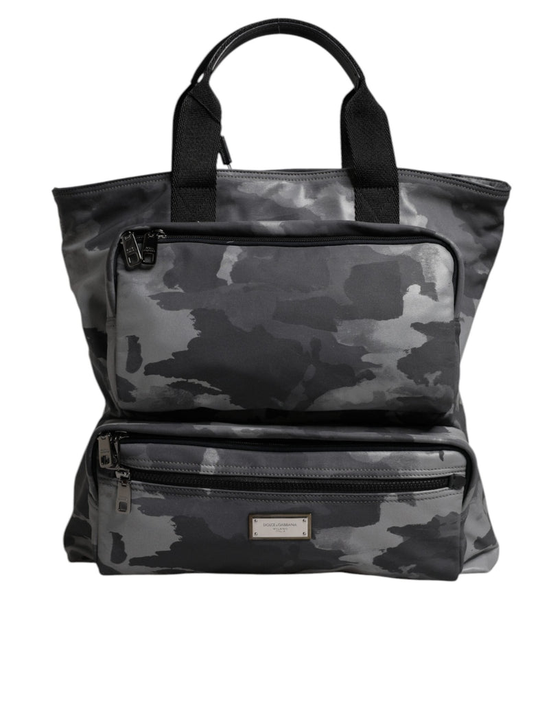 Dolce & Gabbana Gray Camo Cotton Multiple Compartments Tote Bag - Beyzy Store - Dolce & Gabbana