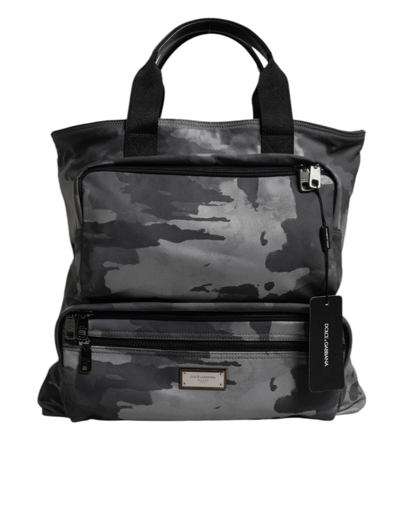 Dolce & Gabbana Gray Camo Cotton Multiple Compartments Tote Bag - Beyzy Store - Dolce & Gabbana