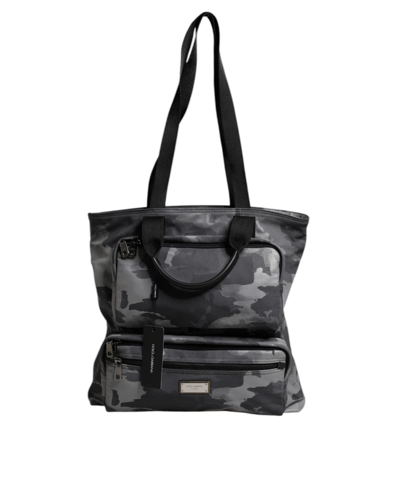 Dolce & Gabbana Gray Camo Cotton Multiple Compartments Tote Bag - Beyzy Store - Dolce & Gabbana
