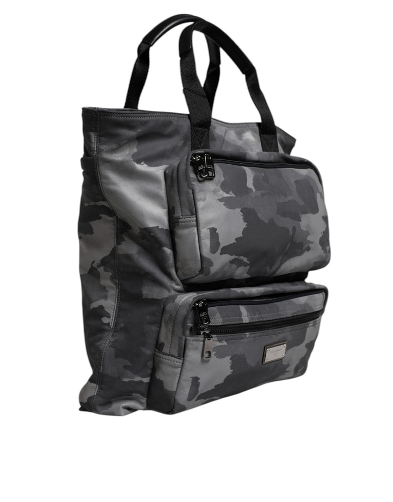 Dolce & Gabbana Gray Camo Cotton Multiple Compartments Tote Bag - Beyzy Store - Dolce & Gabbana