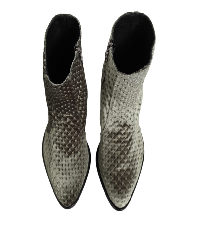 Dolce & Gabbana Gray Cotton Velvet Mid Calf Short Boots Shoes - Beyzy Store - Dolce & Gabbana