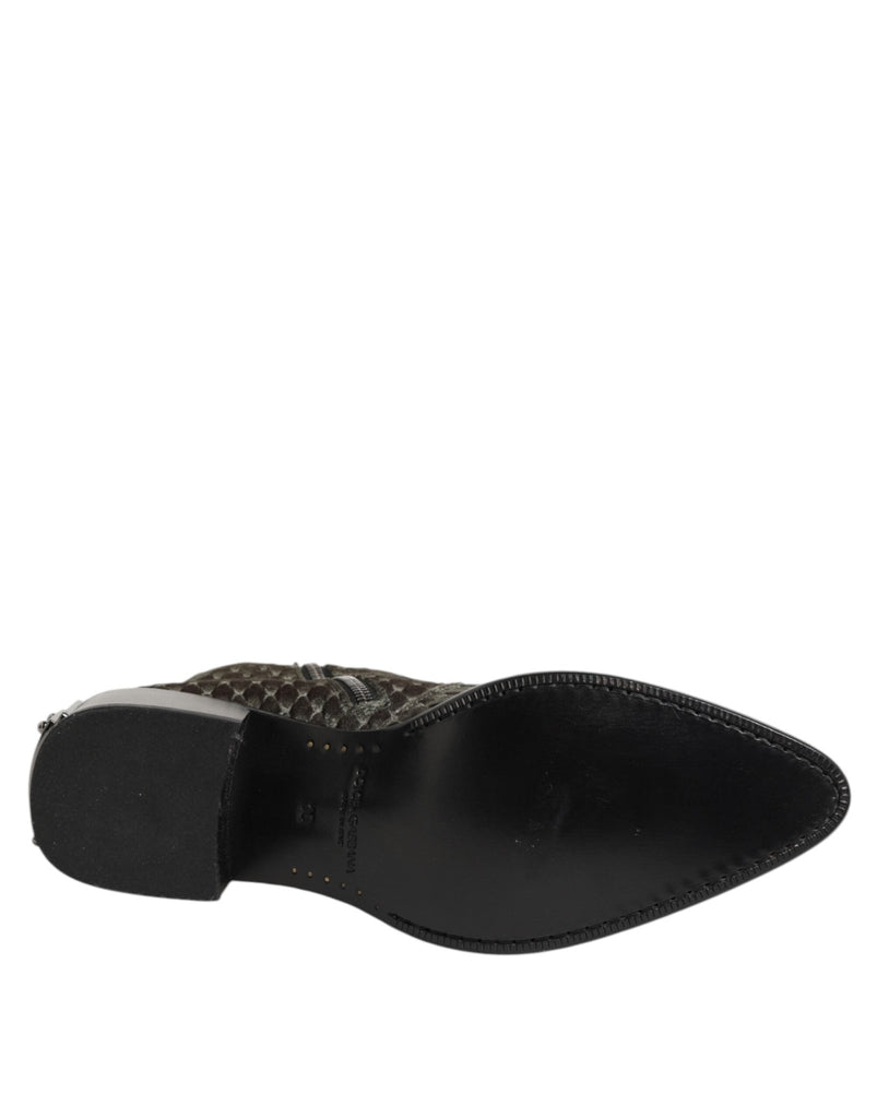 Dolce & Gabbana Gray Cotton Velvet Mid Calf Short Boots Shoes - Beyzy Store - Dolce & Gabbana