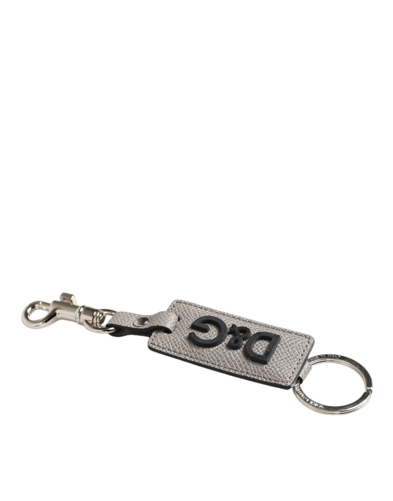 Dolce & Gabbana Gray Leather Logo Metal Ring Keychain Holder Keyring - Beyzy Store - Dolce & Gabbana