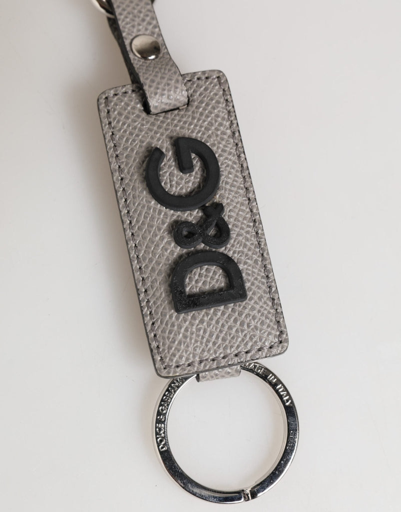 Dolce & Gabbana Gray Leather Logo Metal Ring Keychain Holder Keyring - Beyzy Store - Dolce & Gabbana