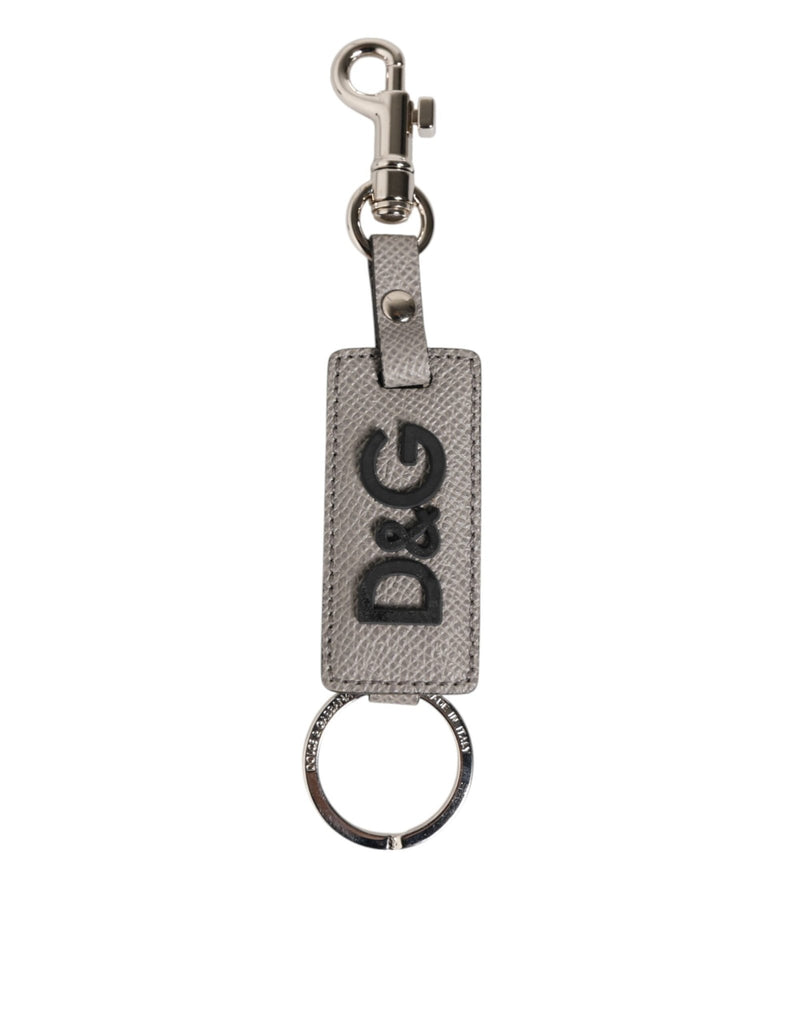 Dolce & Gabbana Gray Leather Logo Metal Ring Keychain Holder Keyring - Beyzy Store - Dolce & Gabbana