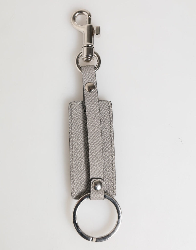 Dolce & Gabbana Gray Leather Logo Metal Ring Keychain Holder Men Keyring - Beyzy Store - Dolce & Gabbana