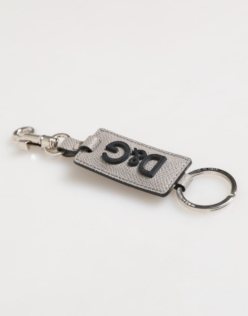 Dolce & Gabbana Gray Leather Logo Metal Ring Keychain Holder Men Keyring - Beyzy Store - Dolce & Gabbana