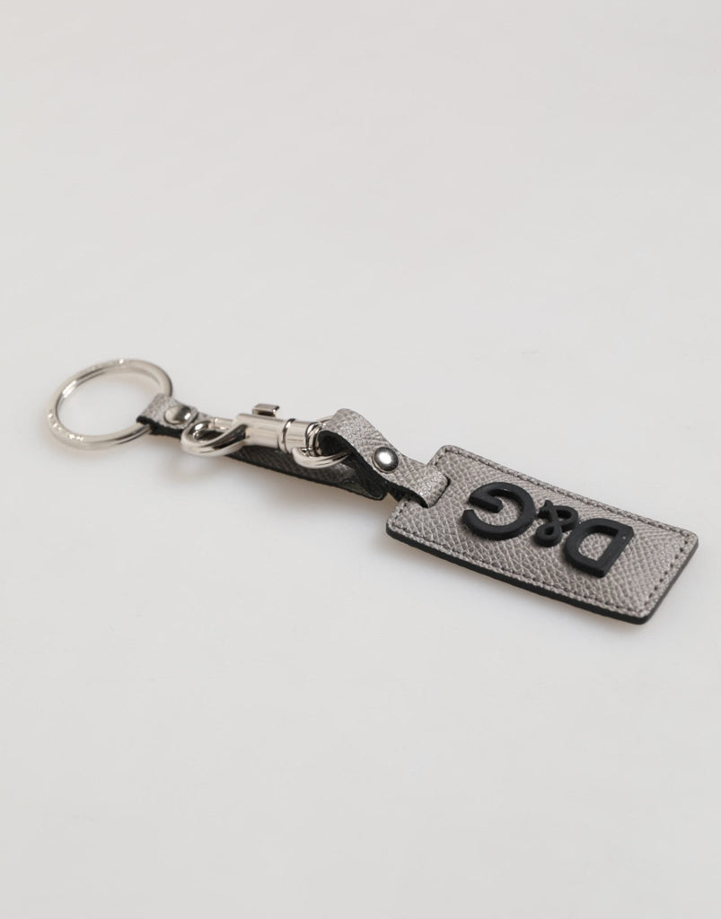 Dolce & Gabbana Gray Leather Logo Metal Ring Keychain Holder Men Keyring - Beyzy Store - Dolce & Gabbana