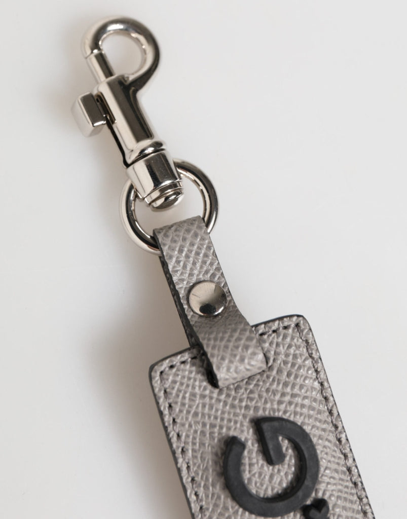 Dolce & Gabbana Gray Leather Logo Metal Ring Keychain Holder Men Keyring - Beyzy Store - Dolce & Gabbana
