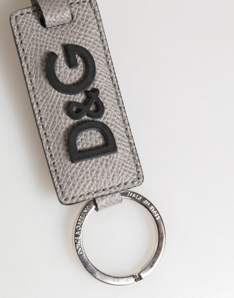Dolce & Gabbana Gray Leather Logo Metal Ring Keychain Holder Men Keyring - Beyzy Store - Dolce & Gabbana