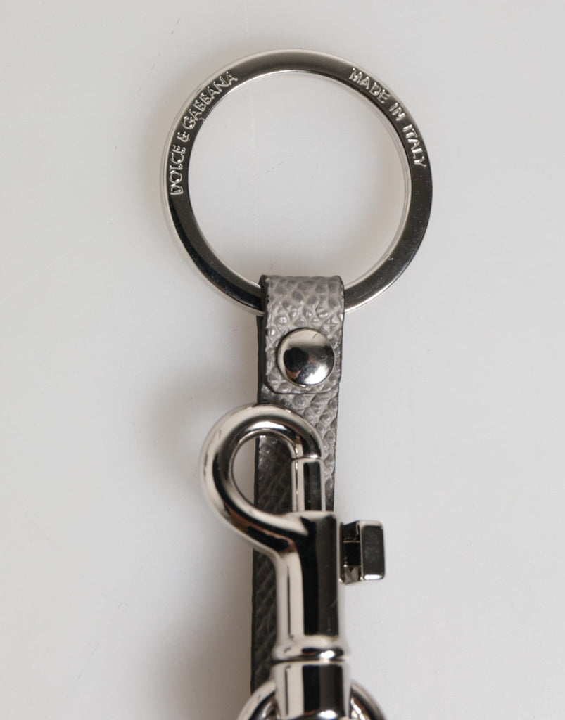 Dolce & Gabbana Gray Leather Logo Metal Ring Keychain Holder Men Keyring - Beyzy Store - Dolce & Gabbana