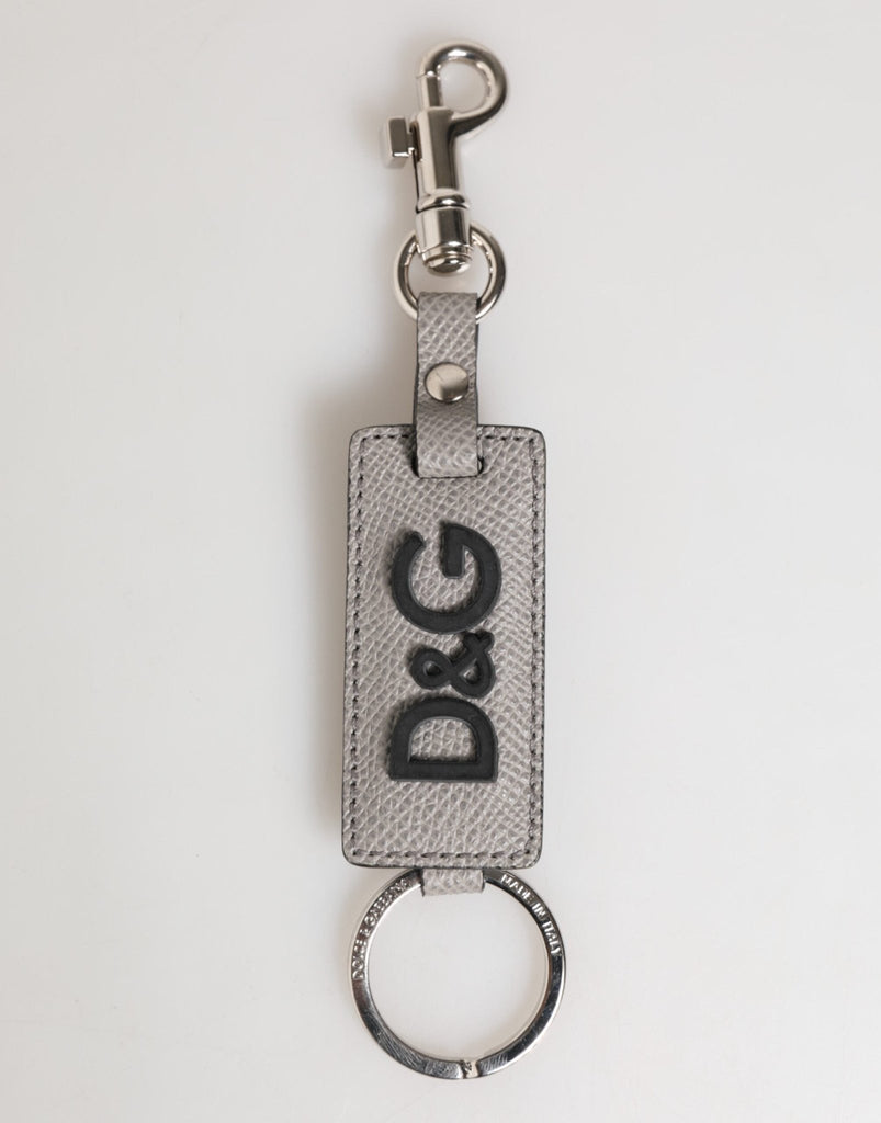 Dolce & Gabbana Gray Leather Logo Metal Ring Keychain Holder Men Keyring - Beyzy Store - Dolce & Gabbana