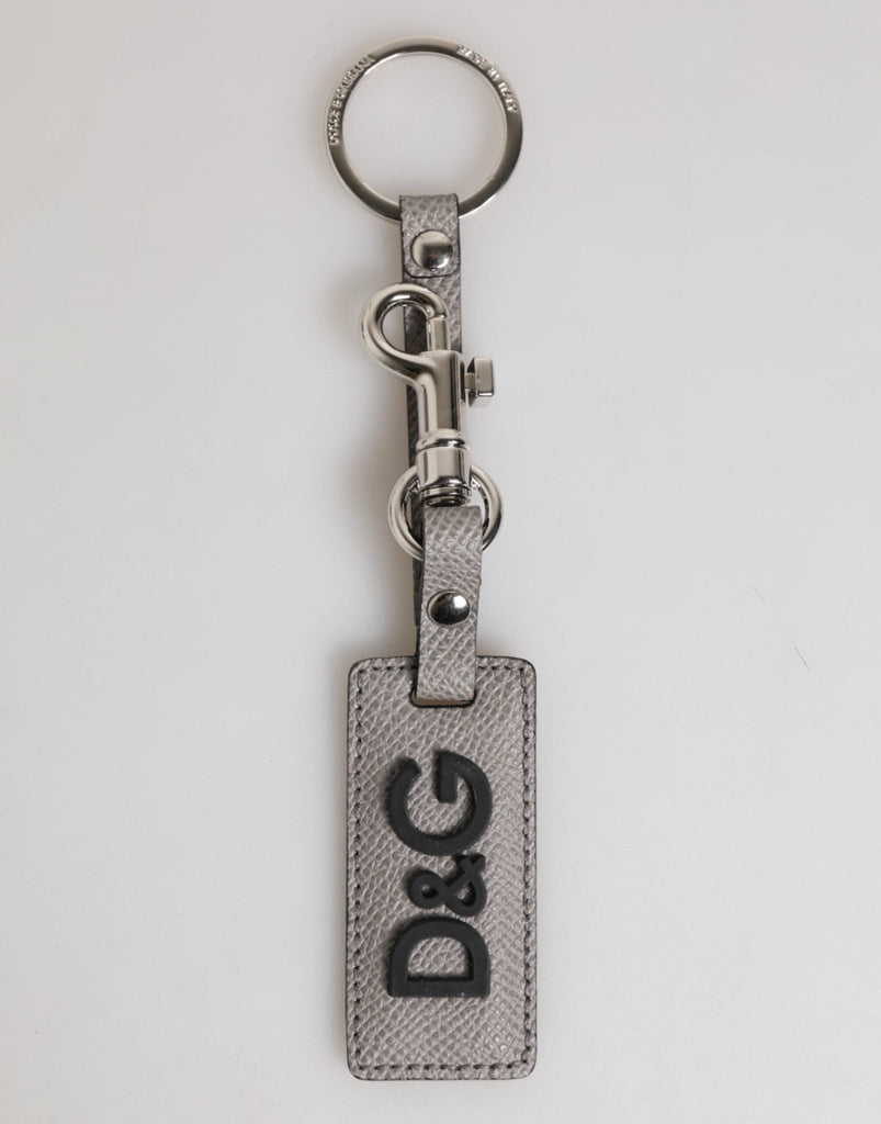 Dolce & Gabbana Gray Leather Logo Metal Ring Keychain Holder Men Keyring - Beyzy Store - Dolce & Gabbana