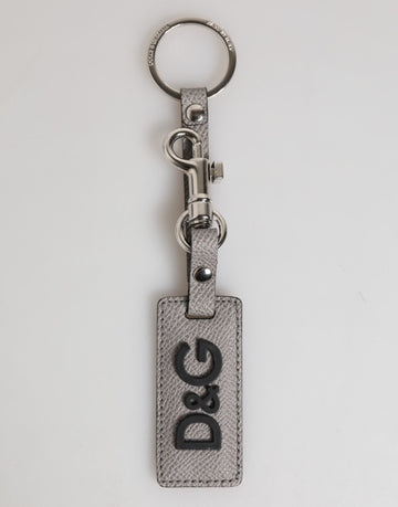 Dolce & Gabbana Gray Leather Logo Metal Ring Keychain Holder Men Keyring - Beyzy Store - Dolce & Gabbana