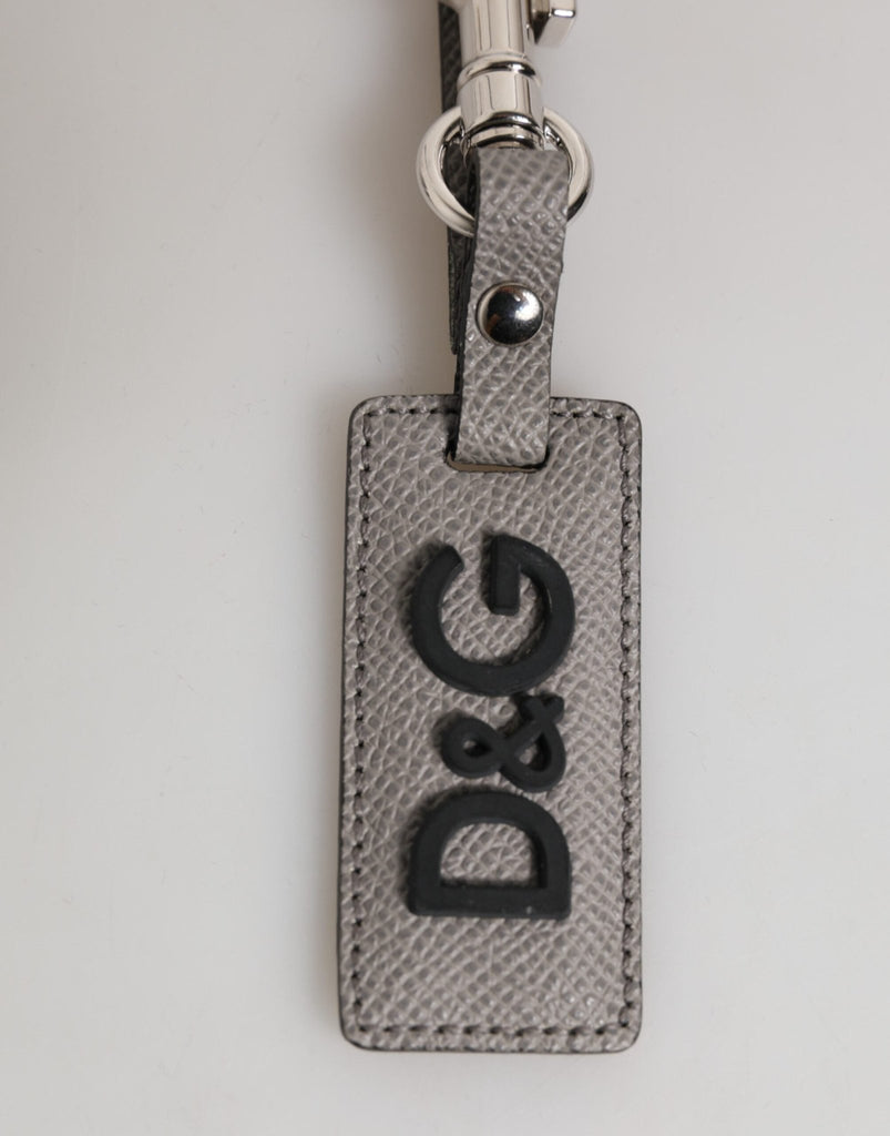Dolce & Gabbana Gray Leather Logo Metal Ring Keychain Holder Men Keyring - Beyzy Store - Dolce & Gabbana