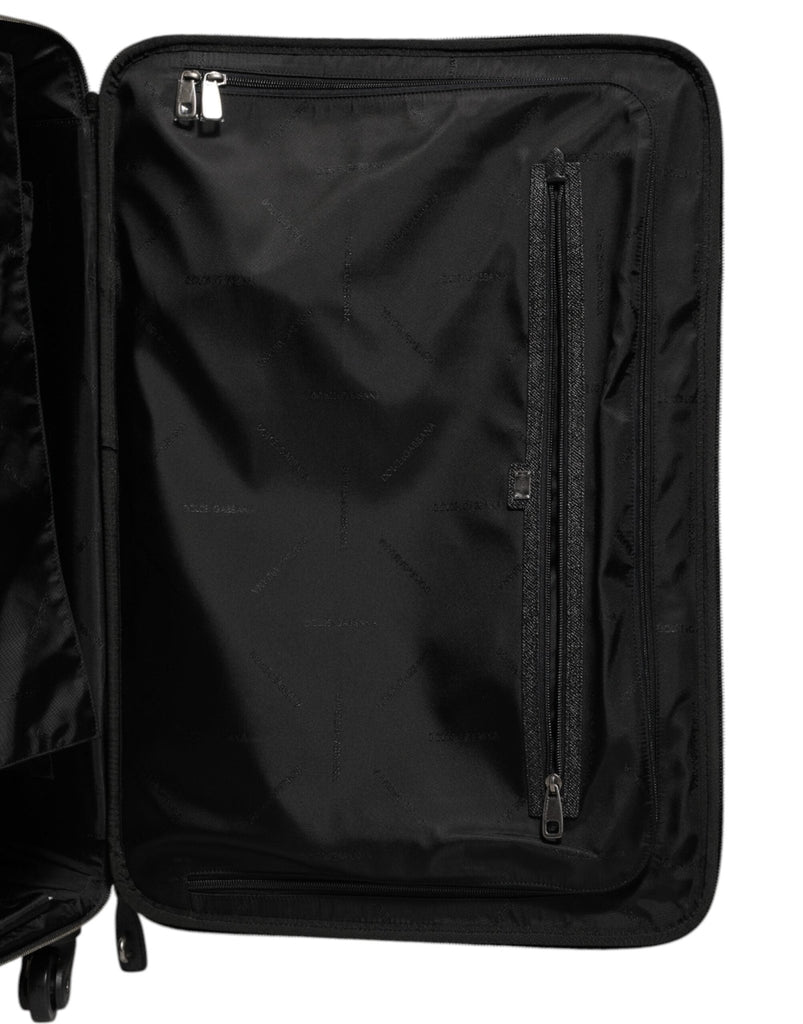 Dolce & Gabbana Gray Leather Logo Plaque Trolley Travel Wheel Men Suitcase Bag - Beyzy Store - Dolce & Gabbana