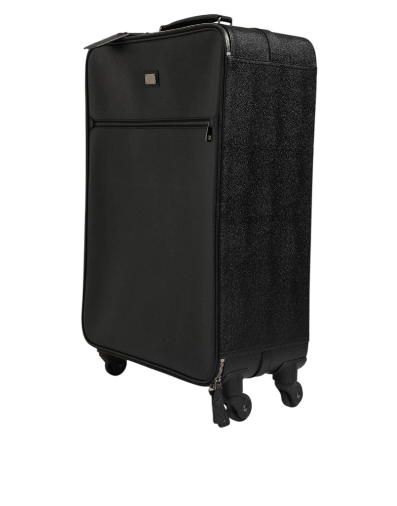 Dolce & Gabbana Gray Leather Logo Plaque Trolley Travel Wheel Men Suitcase Bag - Beyzy Store - Dolce & Gabbana