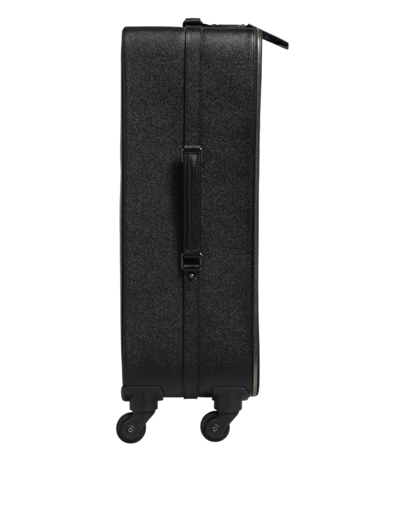 Dolce & Gabbana Gray Leather Logo Plaque Trolley Travel Wheel Men Suitcase Bag - Beyzy Store - Dolce & Gabbana