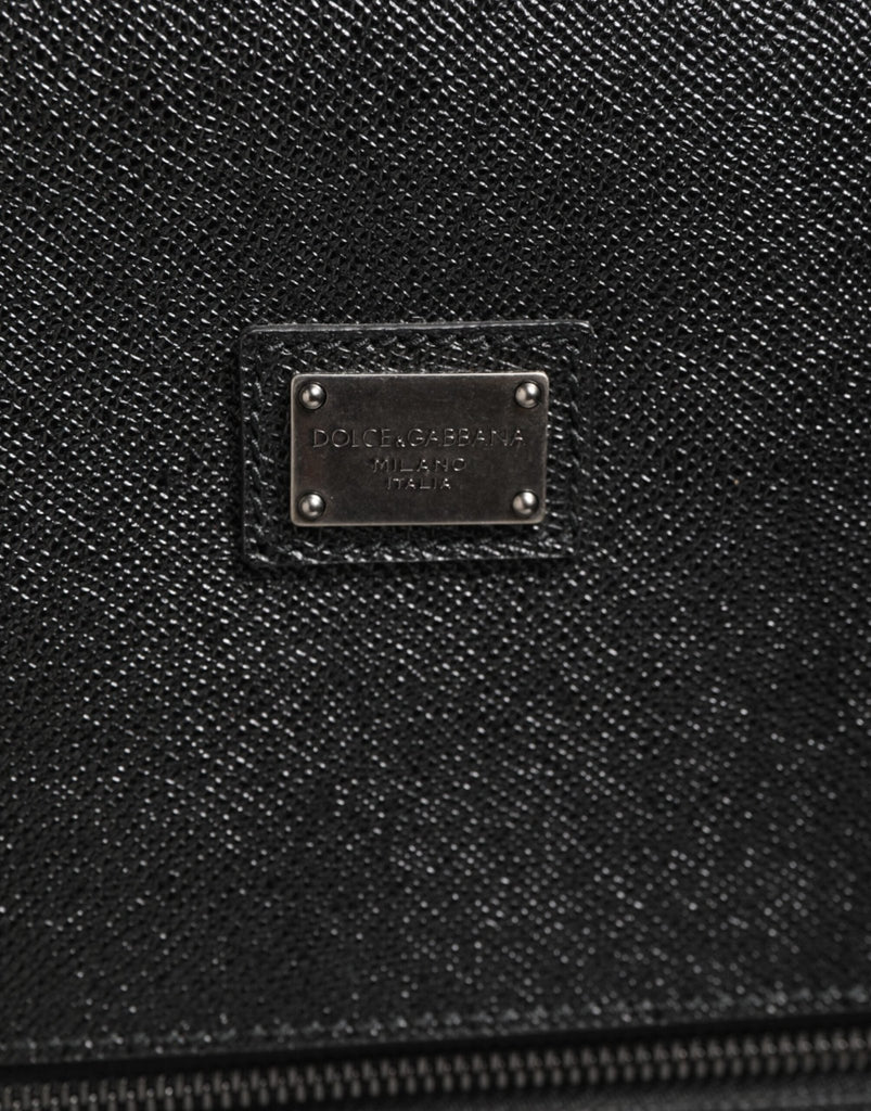 Dolce & Gabbana Gray Leather Logo Plaque Trolley Travel Wheel Men Suitcase Bag - Beyzy Store - Dolce & Gabbana