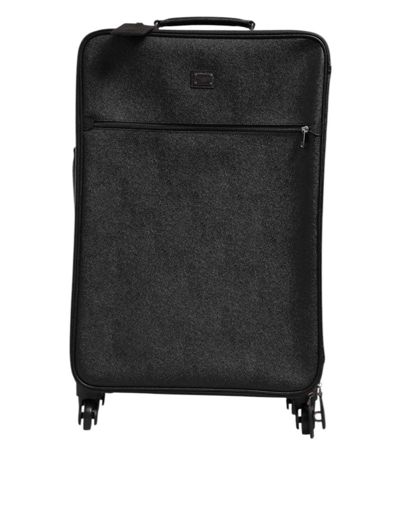 Dolce & Gabbana Gray Leather Logo Plaque Trolley Travel Wheel Men Suitcase Bag - Beyzy Store - Dolce & Gabbana