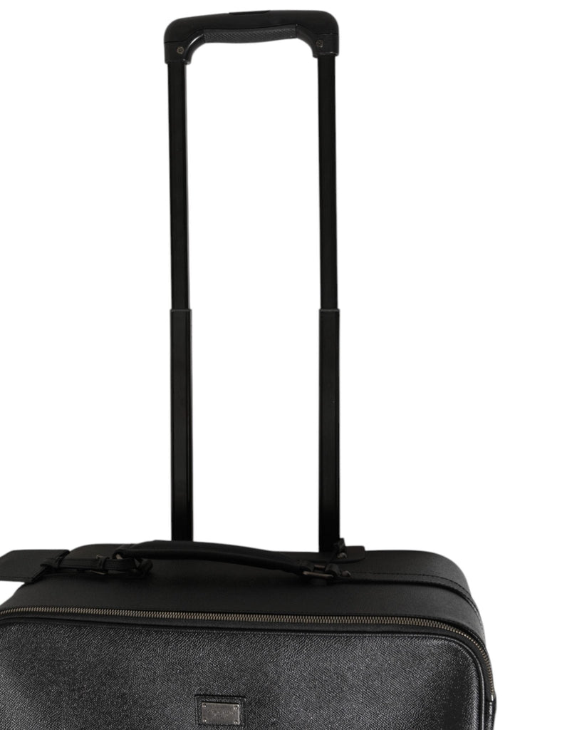 Dolce & Gabbana Gray Leather Logo Plaque Trolley Travel Wheel Men Suitcase Bag - Beyzy Store - Dolce & Gabbana
