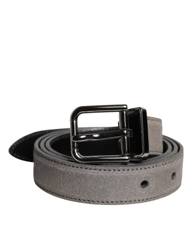 Dolce & Gabbana Gray Leather Silver Tone Metal Buckle Belt - Beyzy Store - Dolce & Gabbana