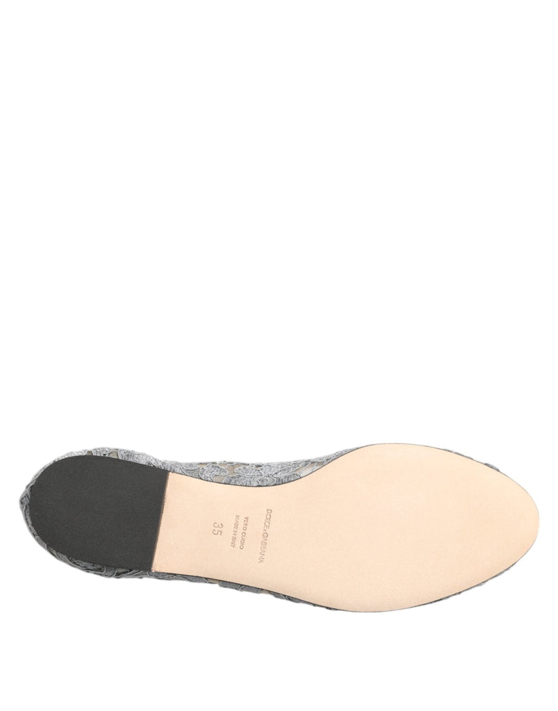 Dolce & Gabbana Gray Taormina Lace Crystals Flats Shoes - Beyzy Store - Dolce & Gabbana