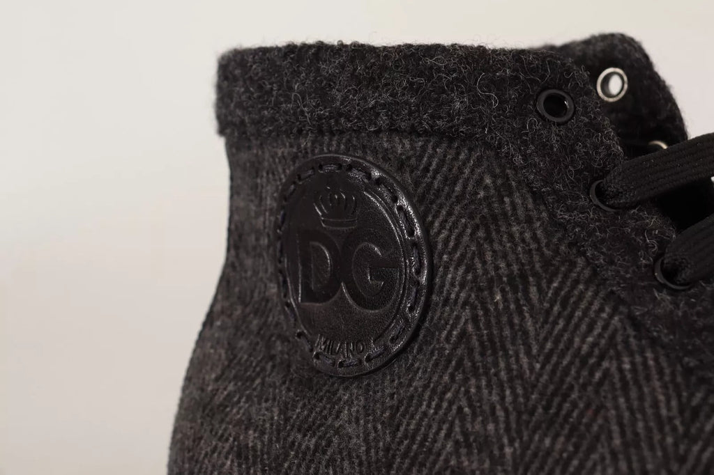 Dolce & Gabbana Gray Wool Cotton Casual High Top Sneakers - Beyzy Store - Dolce & Gabbana