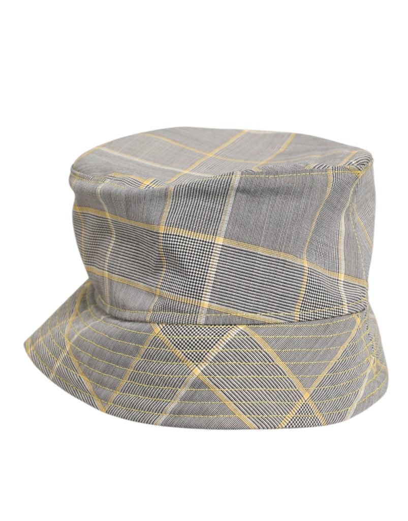 Dolce & Gabbana Gray Yellow Wool Blend Plaid Bucket Cap Men Hat - Beyzy Store - Dolce & Gabbana