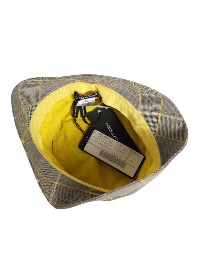 Dolce & Gabbana Gray Yellow Wool Blend Plaid Bucket Cap Men Hat - Beyzy Store - Dolce & Gabbana