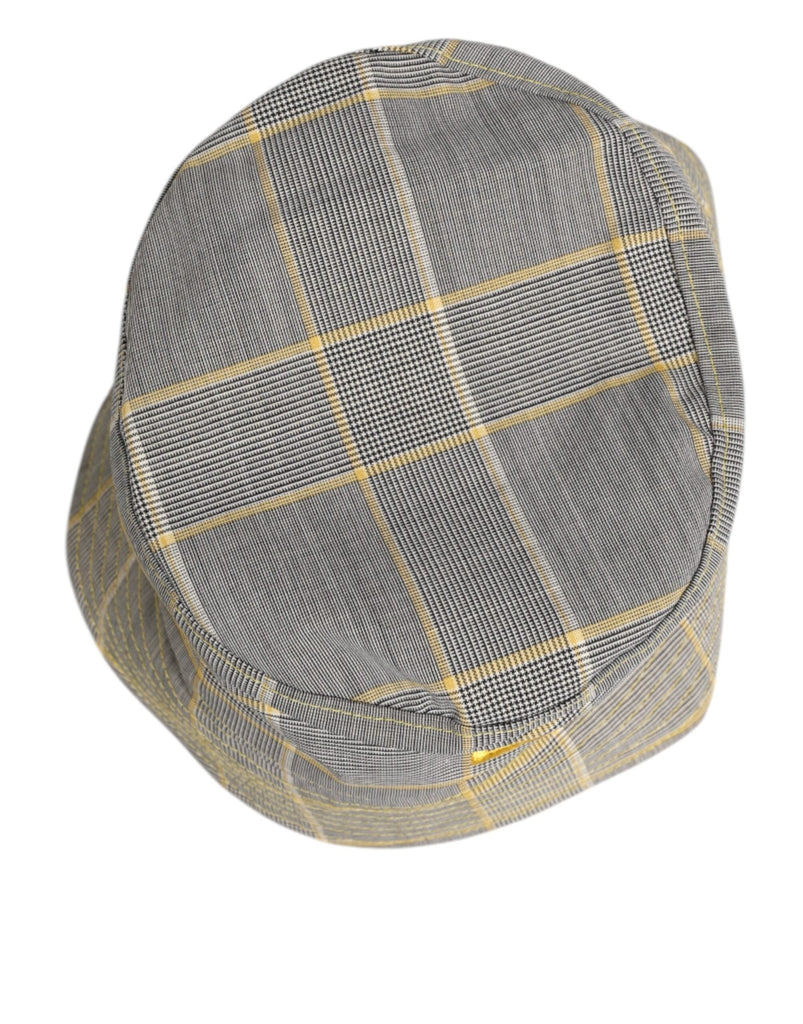 Dolce & Gabbana Gray Yellow Wool Blend Plaid Bucket Cap Men Hat - Beyzy Store - Dolce & Gabbana