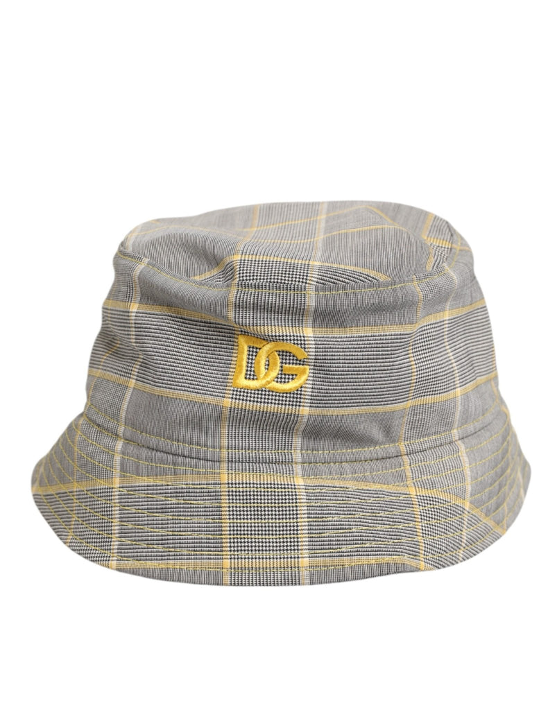 Dolce & Gabbana Gray Yellow Wool Blend Plaid Bucket Cap Men Hat - Beyzy Store - Dolce & Gabbana