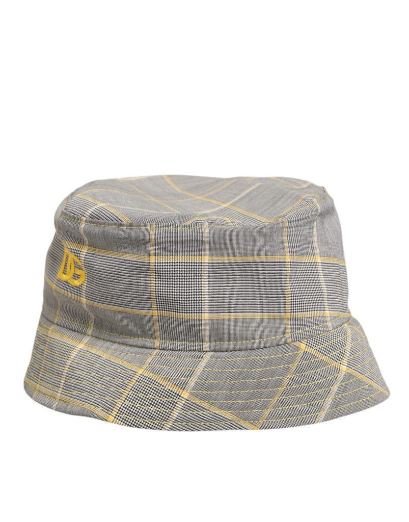 Dolce & Gabbana Gray Yellow Wool Blend Plaid Bucket Cap Men Hat - Beyzy Store - Dolce & Gabbana