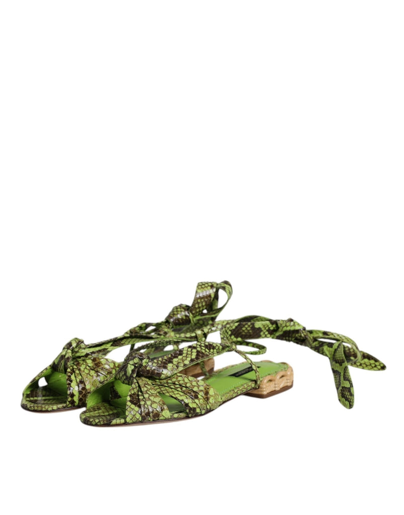 Dolce & Gabbana Green Animal Print Ankle Wrap Sandals Shoes - Beyzy Store - Dolce & Gabbana