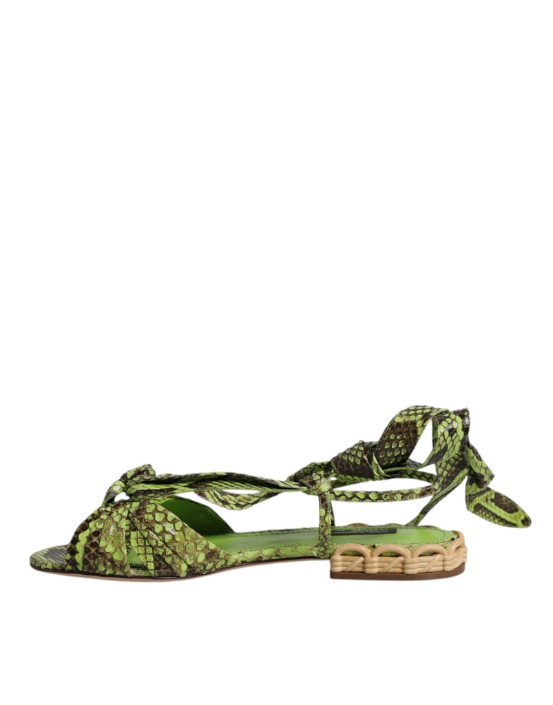 Dolce & Gabbana Green Animal Print Ankle Wrap Sandals Shoes - Beyzy Store - Dolce & Gabbana