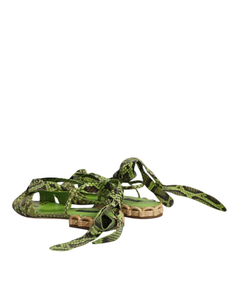 Dolce & Gabbana Green Animal Print Ankle Wrap Sandals Shoes - Beyzy Store - Dolce & Gabbana