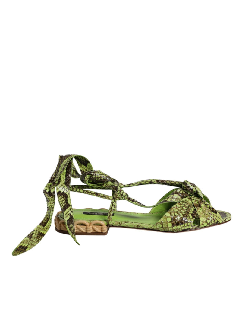 Dolce & Gabbana Green Animal Print Ankle Wrap Sandals Shoes - Beyzy Store - Dolce & Gabbana