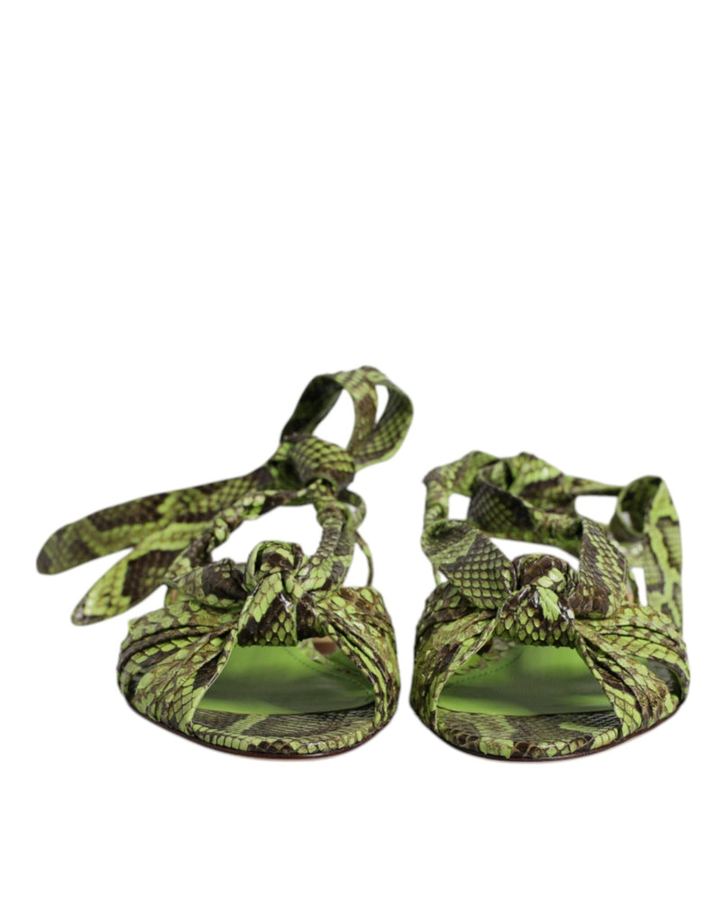 Dolce & Gabbana Green Animal Print Ankle Wrap Sandals Shoes - Beyzy Store - Dolce & Gabbana
