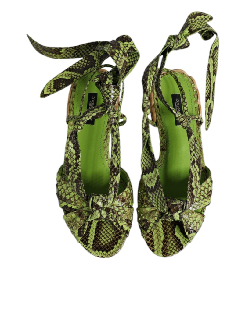 Dolce & Gabbana Green Animal Print Ankle Wrap Sandals Shoes - Beyzy Store - Dolce & Gabbana