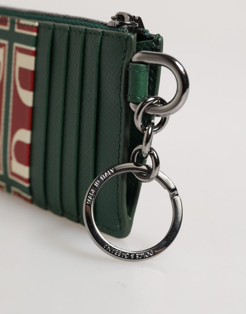 Dolce & Gabbana Green Calf Leather Logo Print Monogram Card Holder Wallet - Beyzy Store - Dolce & Gabbana